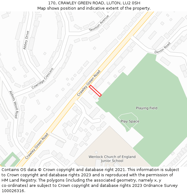 170, CRAWLEY GREEN ROAD, LUTON, LU2 0SH: Location map and indicative extent of plot