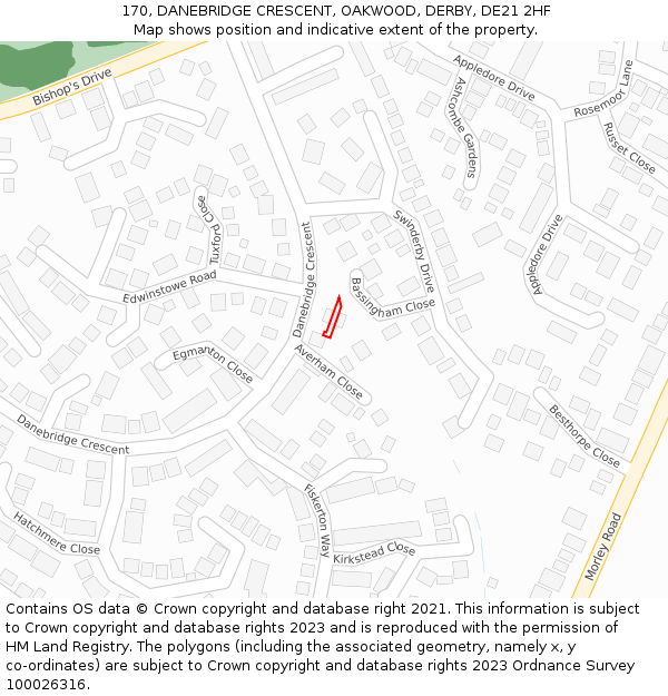 170, DANEBRIDGE CRESCENT, OAKWOOD, DERBY, DE21 2HF: Location map and indicative extent of plot