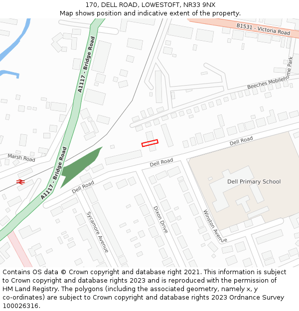 170, DELL ROAD, LOWESTOFT, NR33 9NX: Location map and indicative extent of plot