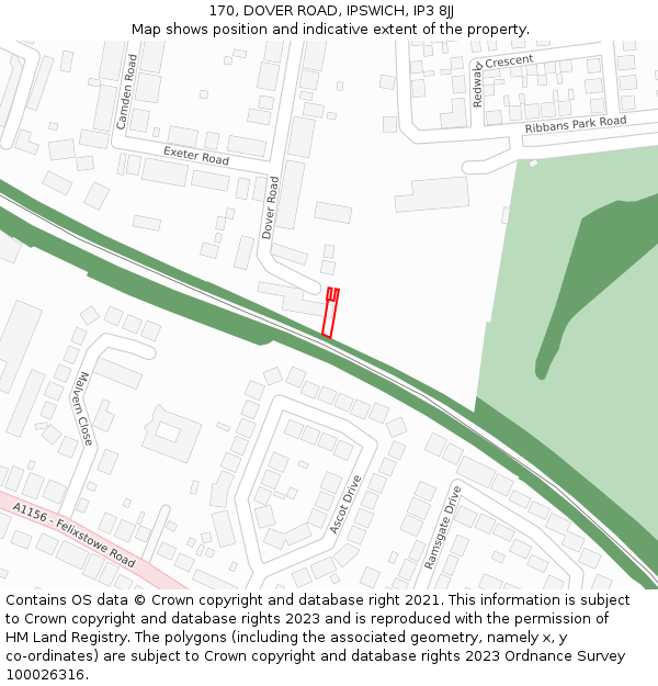 170, DOVER ROAD, IPSWICH, IP3 8JJ: Location map and indicative extent of plot
