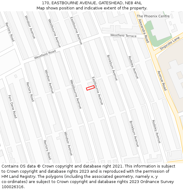 170, EASTBOURNE AVENUE, GATESHEAD, NE8 4NL: Location map and indicative extent of plot