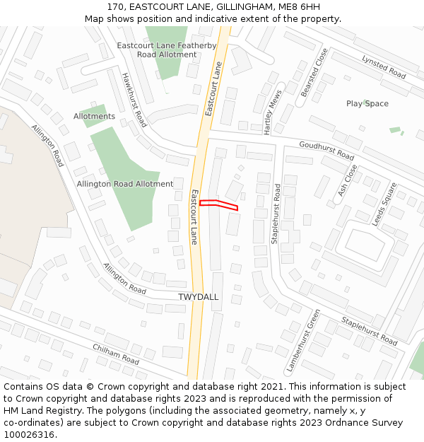 170, EASTCOURT LANE, GILLINGHAM, ME8 6HH: Location map and indicative extent of plot