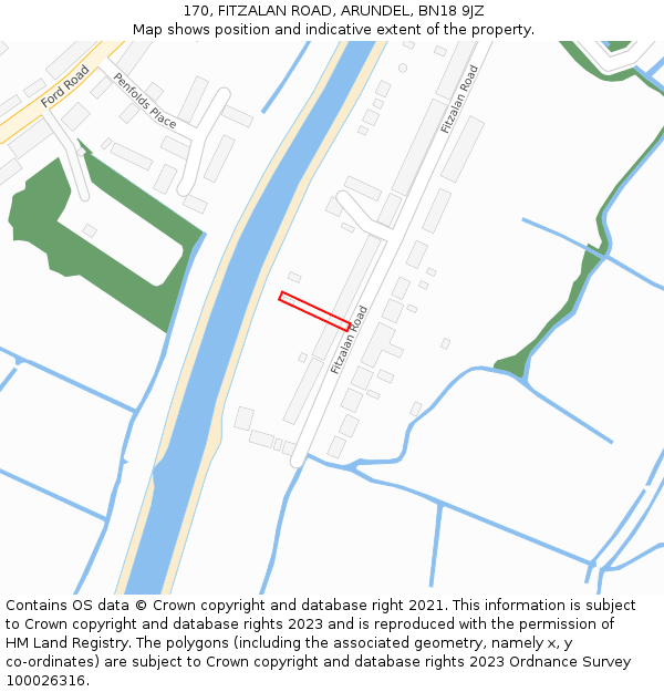 170, FITZALAN ROAD, ARUNDEL, BN18 9JZ: Location map and indicative extent of plot