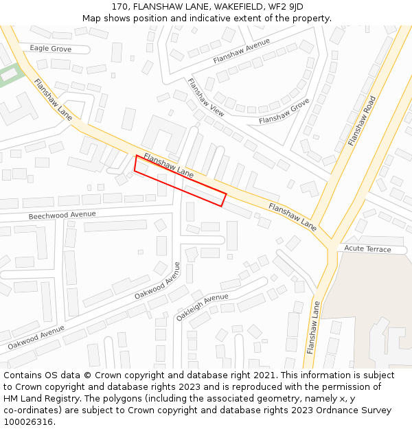 170, FLANSHAW LANE, WAKEFIELD, WF2 9JD: Location map and indicative extent of plot