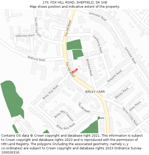170, FOX HILL ROAD, SHEFFIELD, S6 1HE: Location map and indicative extent of plot