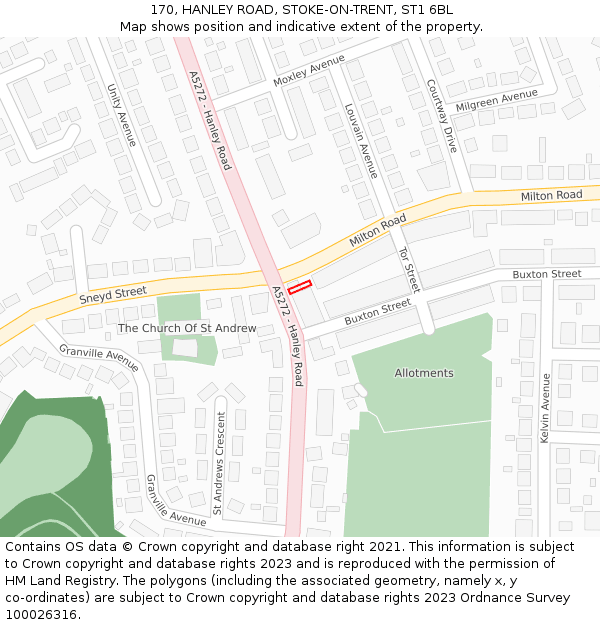 170, HANLEY ROAD, STOKE-ON-TRENT, ST1 6BL: Location map and indicative extent of plot