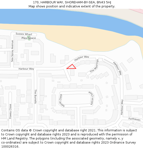 170, HARBOUR WAY, SHOREHAM-BY-SEA, BN43 5HJ: Location map and indicative extent of plot