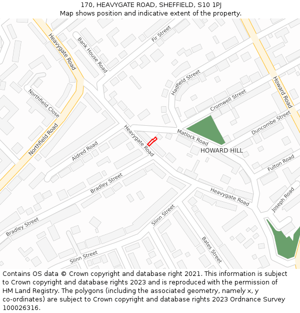 170, HEAVYGATE ROAD, SHEFFIELD, S10 1PJ: Location map and indicative extent of plot