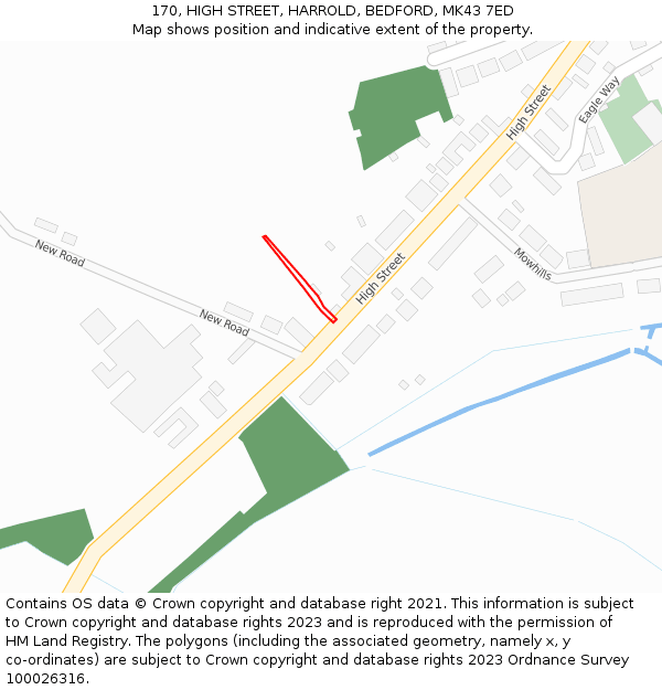 170, HIGH STREET, HARROLD, BEDFORD, MK43 7ED: Location map and indicative extent of plot