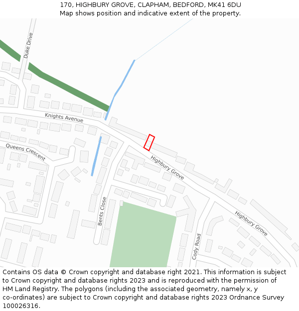 170, HIGHBURY GROVE, CLAPHAM, BEDFORD, MK41 6DU: Location map and indicative extent of plot