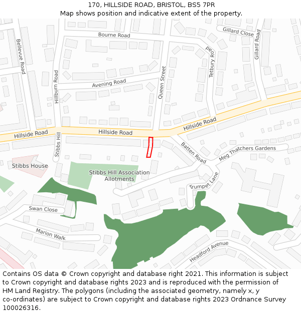 170, HILLSIDE ROAD, BRISTOL, BS5 7PR: Location map and indicative extent of plot