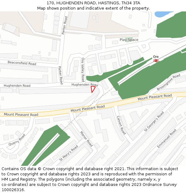170, HUGHENDEN ROAD, HASTINGS, TN34 3TA: Location map and indicative extent of plot