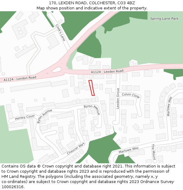 170, LEXDEN ROAD, COLCHESTER, CO3 4BZ: Location map and indicative extent of plot