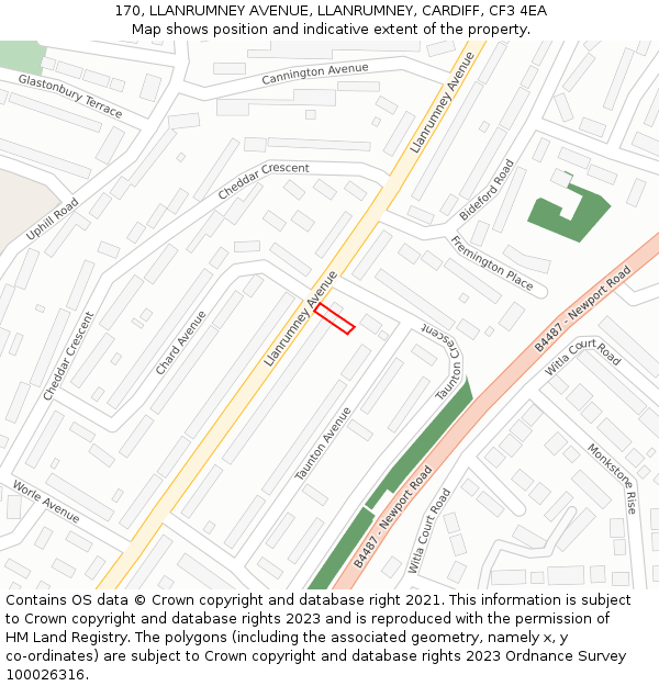 170, LLANRUMNEY AVENUE, LLANRUMNEY, CARDIFF, CF3 4EA: Location map and indicative extent of plot