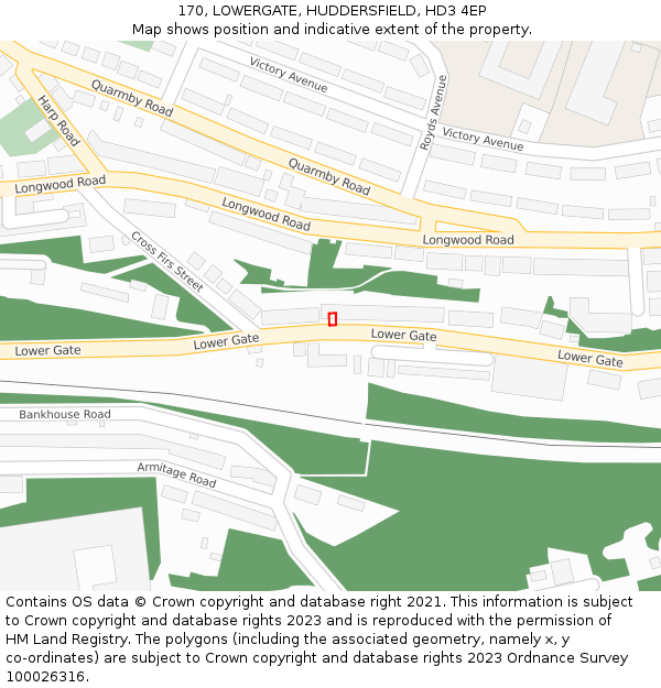 170, LOWERGATE, HUDDERSFIELD, HD3 4EP: Location map and indicative extent of plot
