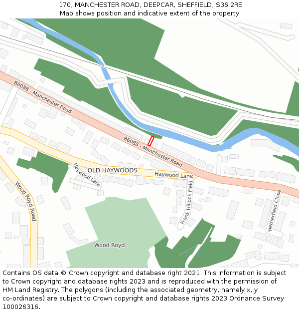 170, MANCHESTER ROAD, DEEPCAR, SHEFFIELD, S36 2RE: Location map and indicative extent of plot