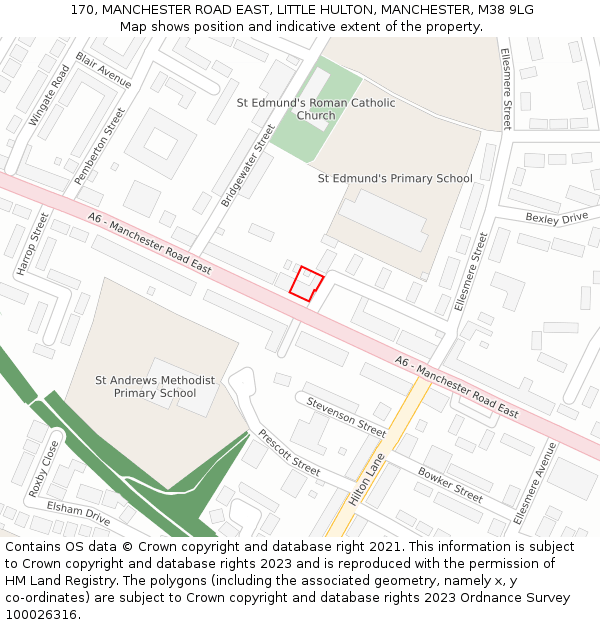 170, MANCHESTER ROAD EAST, LITTLE HULTON, MANCHESTER, M38 9LG: Location map and indicative extent of plot
