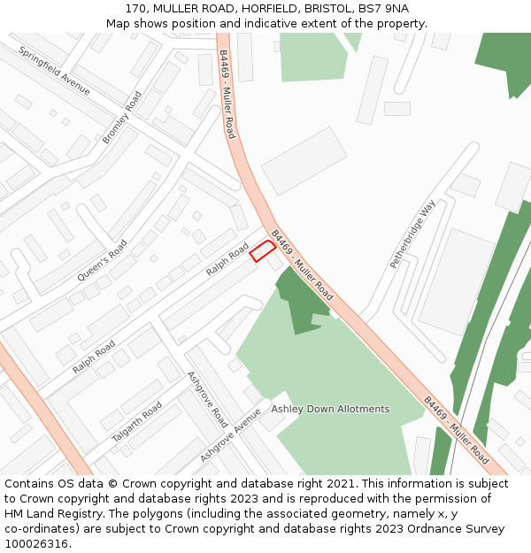 170, MULLER ROAD, HORFIELD, BRISTOL, BS7 9NA: Location map and indicative extent of plot