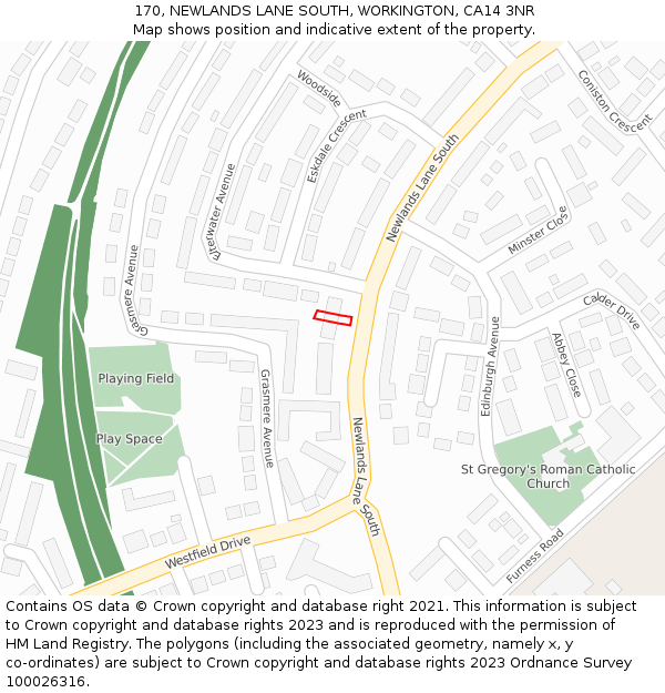 170, NEWLANDS LANE SOUTH, WORKINGTON, CA14 3NR: Location map and indicative extent of plot