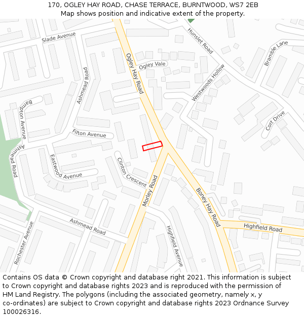 170, OGLEY HAY ROAD, CHASE TERRACE, BURNTWOOD, WS7 2EB: Location map and indicative extent of plot