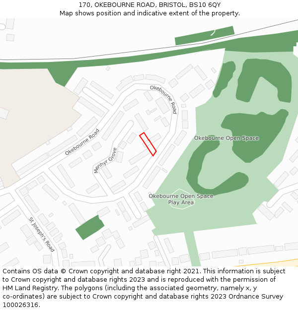 170, OKEBOURNE ROAD, BRISTOL, BS10 6QY: Location map and indicative extent of plot