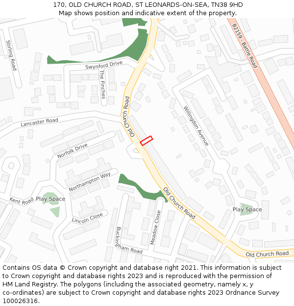170, OLD CHURCH ROAD, ST LEONARDS-ON-SEA, TN38 9HD: Location map and indicative extent of plot