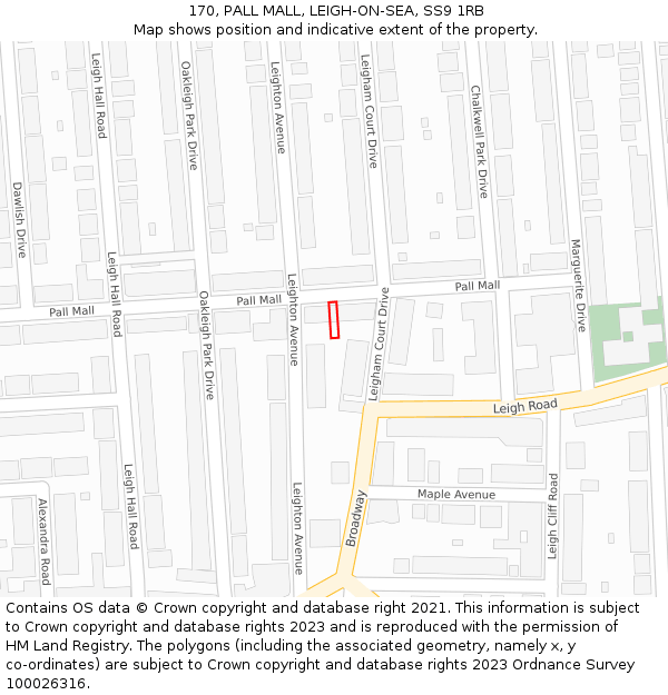 170, PALL MALL, LEIGH-ON-SEA, SS9 1RB: Location map and indicative extent of plot