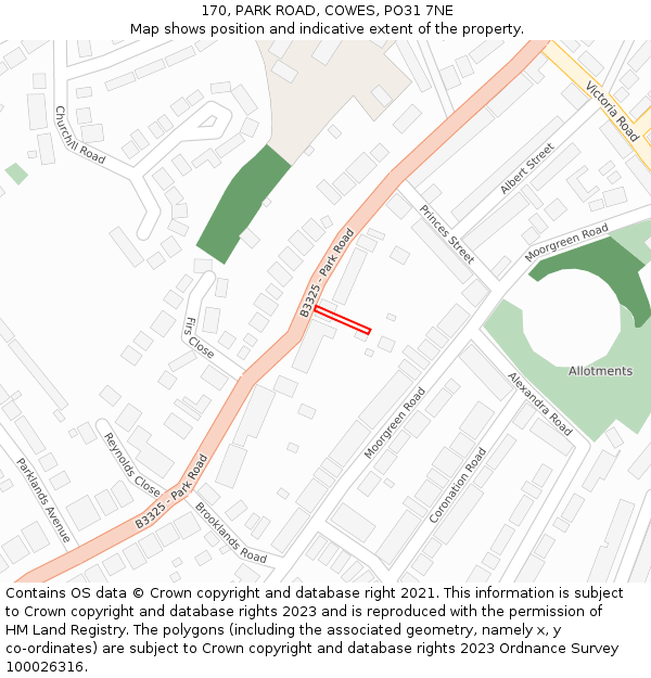 170, PARK ROAD, COWES, PO31 7NE: Location map and indicative extent of plot