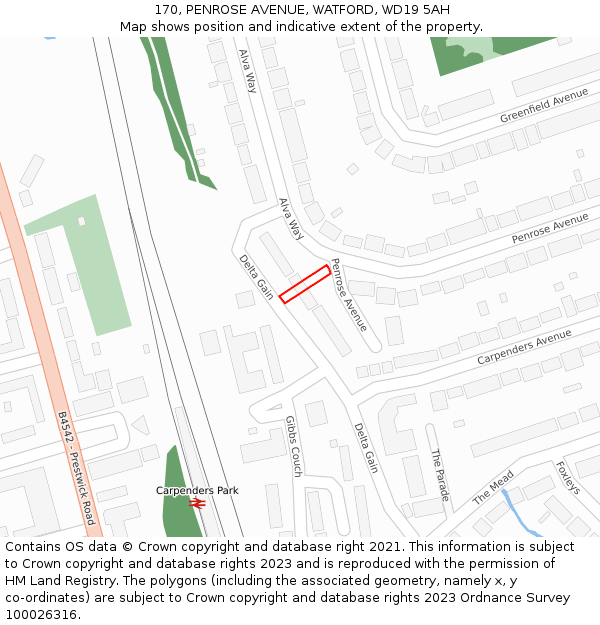 170, PENROSE AVENUE, WATFORD, WD19 5AH: Location map and indicative extent of plot