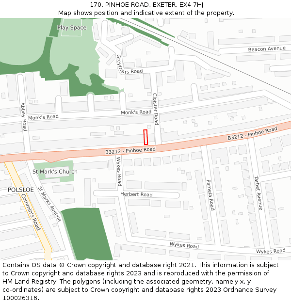 170, PINHOE ROAD, EXETER, EX4 7HJ: Location map and indicative extent of plot