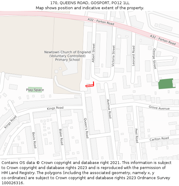 170, QUEENS ROAD, GOSPORT, PO12 1LL: Location map and indicative extent of plot