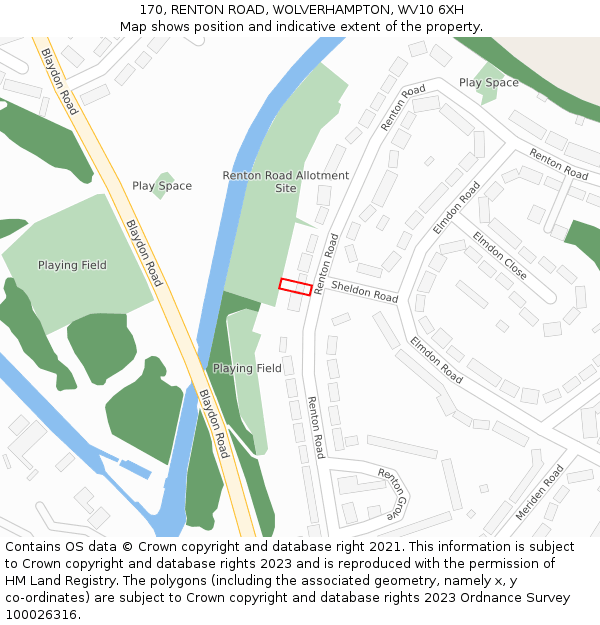 170, RENTON ROAD, WOLVERHAMPTON, WV10 6XH: Location map and indicative extent of plot