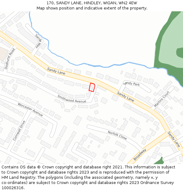 170, SANDY LANE, HINDLEY, WIGAN, WN2 4EW: Location map and indicative extent of plot