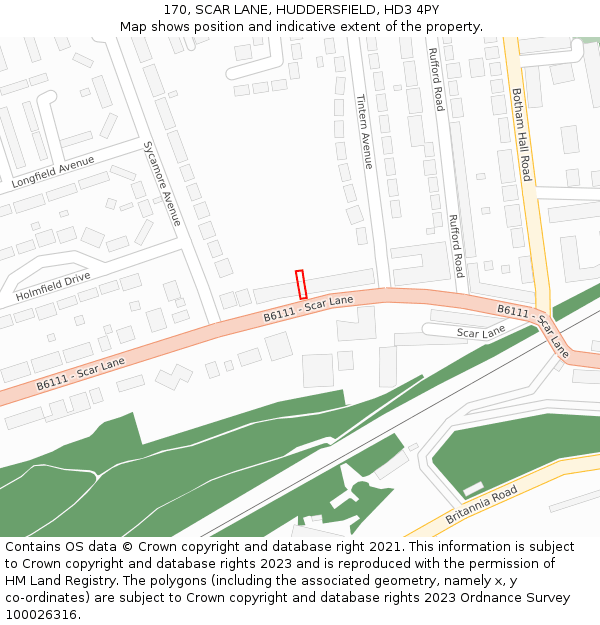 170, SCAR LANE, HUDDERSFIELD, HD3 4PY: Location map and indicative extent of plot