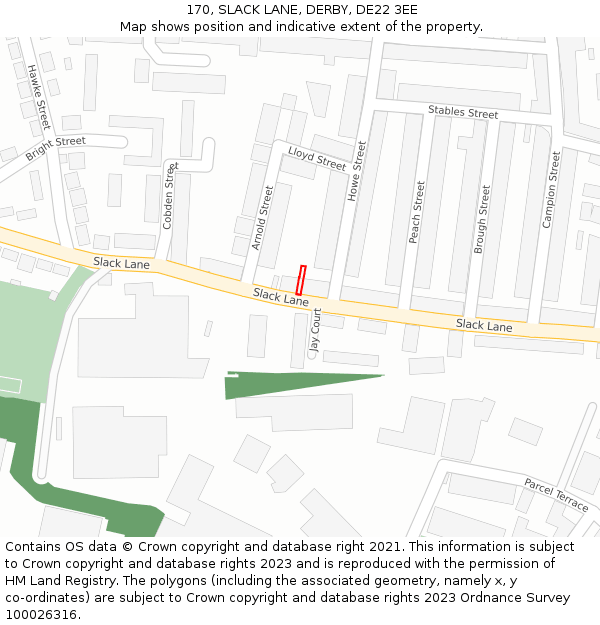170, SLACK LANE, DERBY, DE22 3EE: Location map and indicative extent of plot