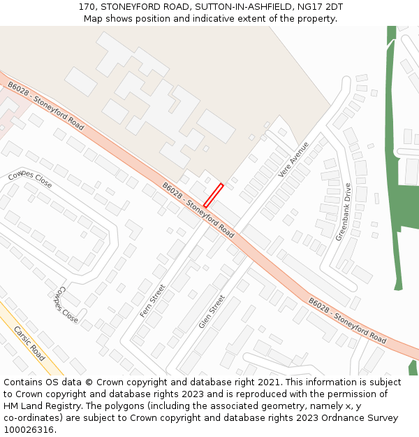 170, STONEYFORD ROAD, SUTTON-IN-ASHFIELD, NG17 2DT: Location map and indicative extent of plot