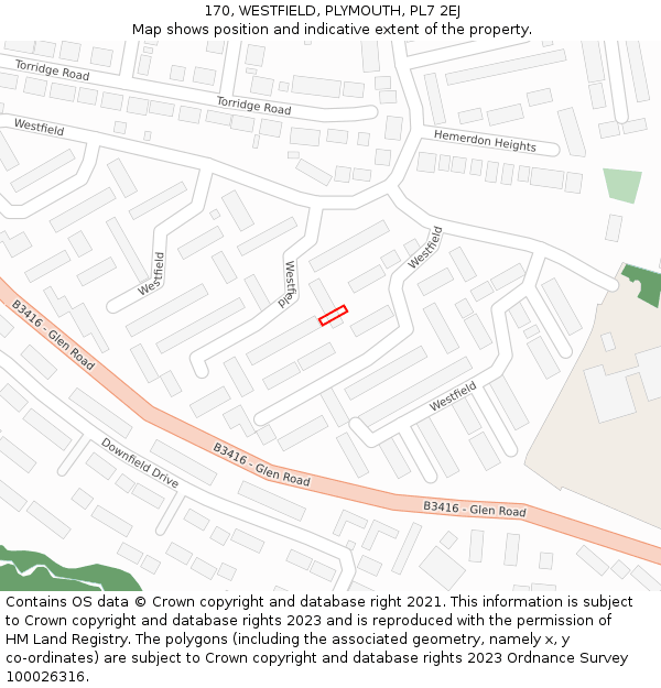 170, WESTFIELD, PLYMOUTH, PL7 2EJ: Location map and indicative extent of plot