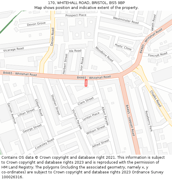 170, WHITEHALL ROAD, BRISTOL, BS5 9BP: Location map and indicative extent of plot