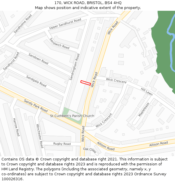 170, WICK ROAD, BRISTOL, BS4 4HQ: Location map and indicative extent of plot