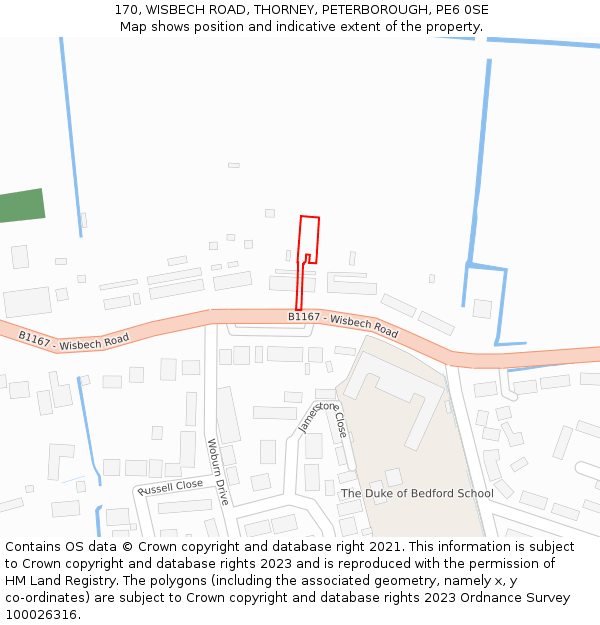 170, WISBECH ROAD, THORNEY, PETERBOROUGH, PE6 0SE: Location map and indicative extent of plot
