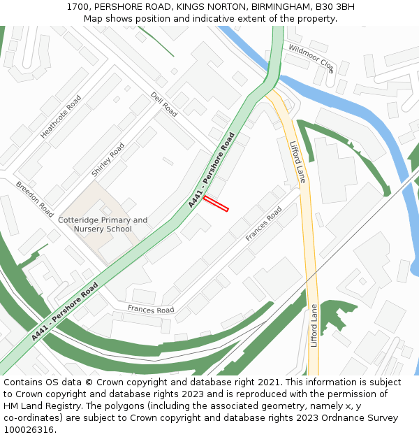 1700, PERSHORE ROAD, KINGS NORTON, BIRMINGHAM, B30 3BH: Location map and indicative extent of plot