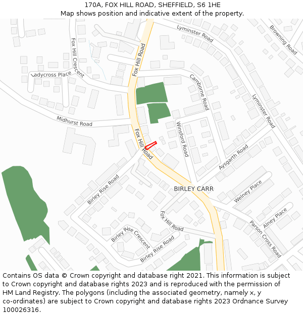 170A, FOX HILL ROAD, SHEFFIELD, S6 1HE: Location map and indicative extent of plot