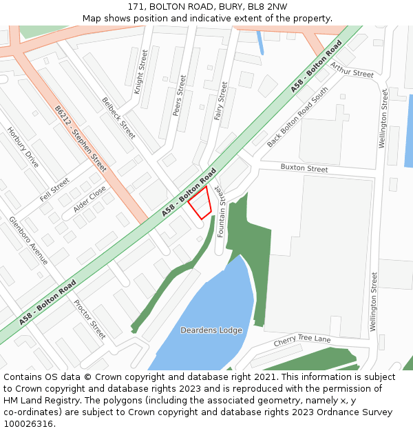 171, BOLTON ROAD, BURY, BL8 2NW: Location map and indicative extent of plot