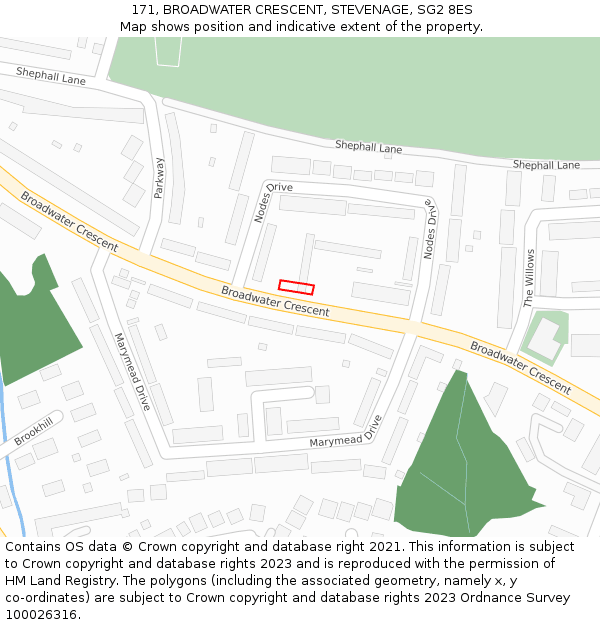 171, BROADWATER CRESCENT, STEVENAGE, SG2 8ES: Location map and indicative extent of plot