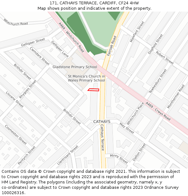 171, CATHAYS TERRACE, CARDIFF, CF24 4HW: Location map and indicative extent of plot