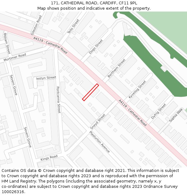171, CATHEDRAL ROAD, CARDIFF, CF11 9PL: Location map and indicative extent of plot