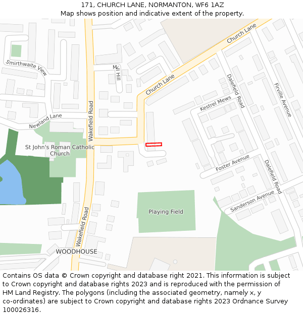 171, CHURCH LANE, NORMANTON, WF6 1AZ: Location map and indicative extent of plot