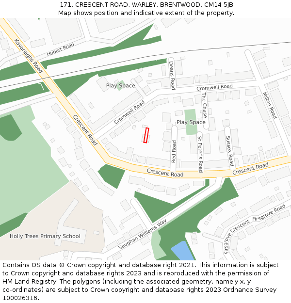 171, CRESCENT ROAD, WARLEY, BRENTWOOD, CM14 5JB: Location map and indicative extent of plot
