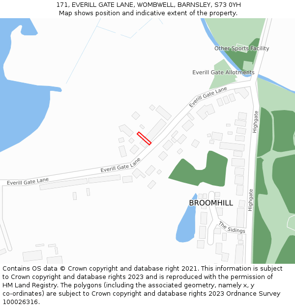 171, EVERILL GATE LANE, WOMBWELL, BARNSLEY, S73 0YH: Location map and indicative extent of plot