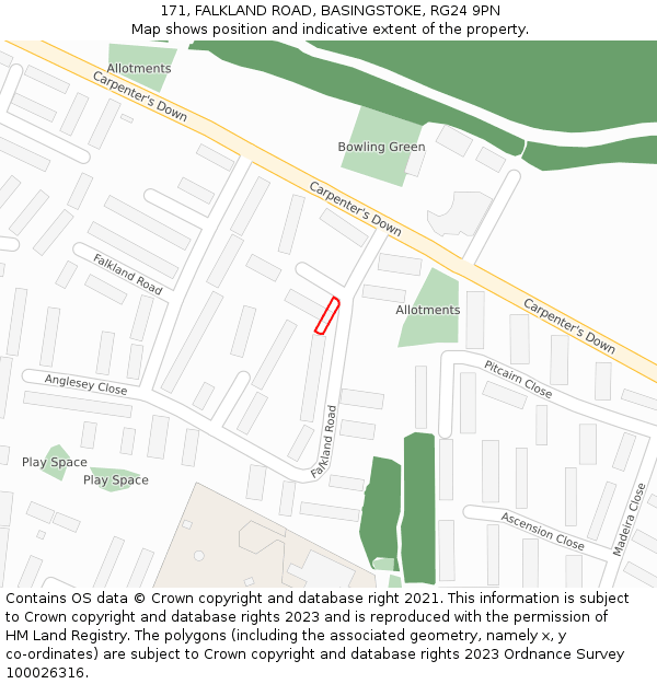 171, FALKLAND ROAD, BASINGSTOKE, RG24 9PN: Location map and indicative extent of plot